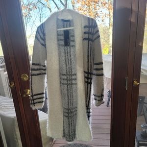 On Blue plaid eyelash sweater cardigan/duster